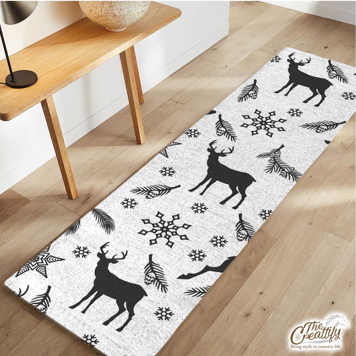 Black And White Reindeer And Snowlfake Christmas Runner Carpet