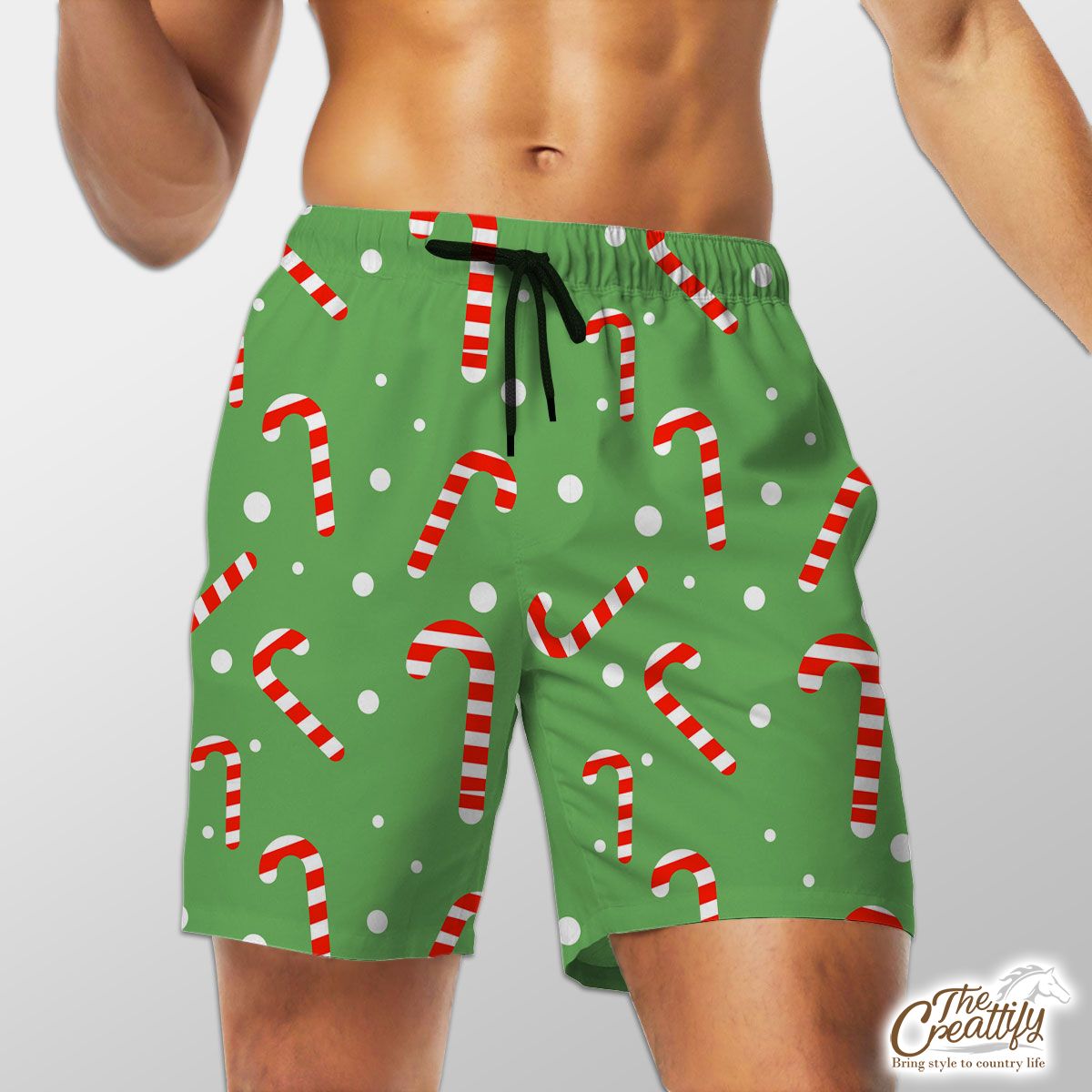 Candy Cane On Green And White Background Shorts