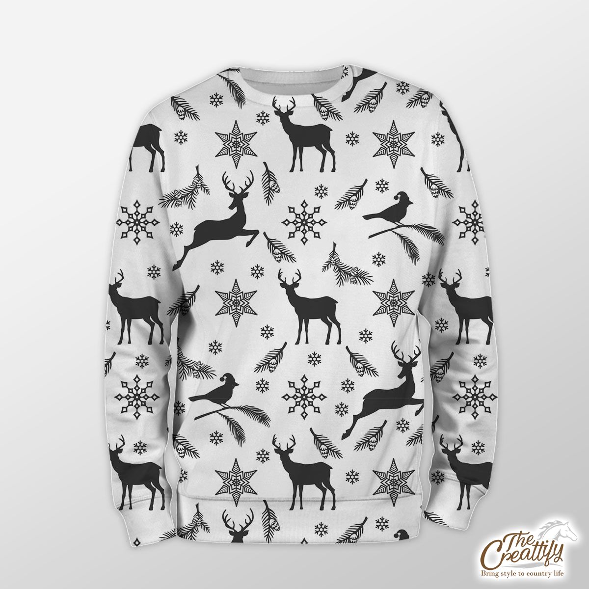 Black And White Reindeer And Snowlfake Christmas Sweatshirt