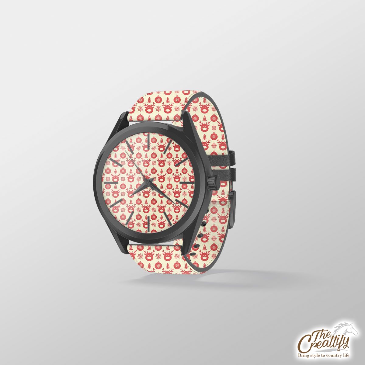 Red And Light Yellow Reindeer, Christmas Ball, Snowflakes Print Watch