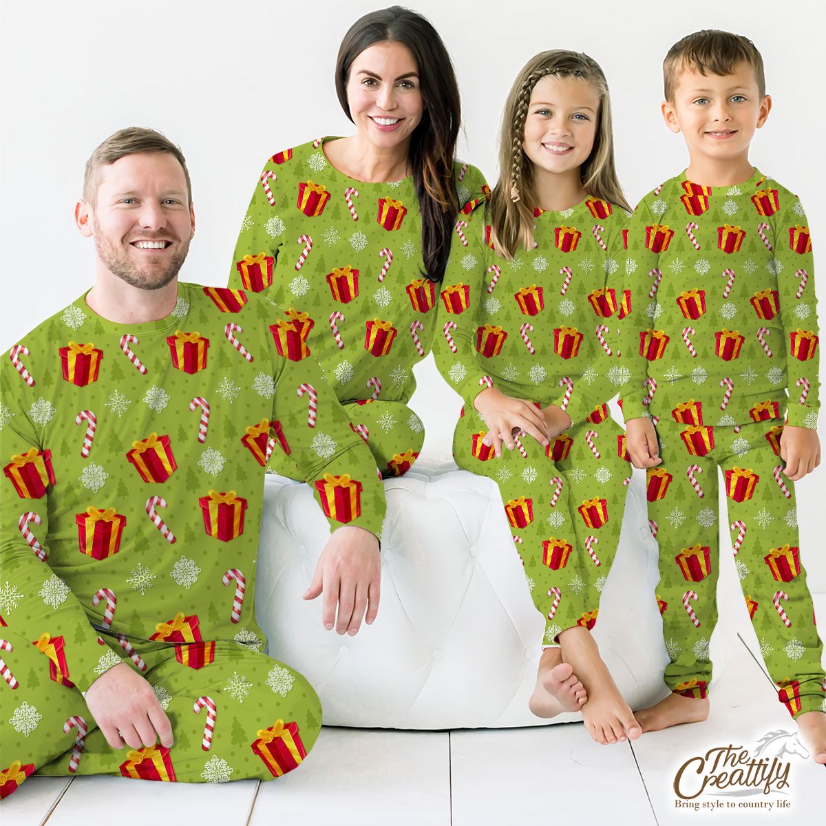 Red And Green Christmas Gift, Candy Cane, Snowflake Pajamas