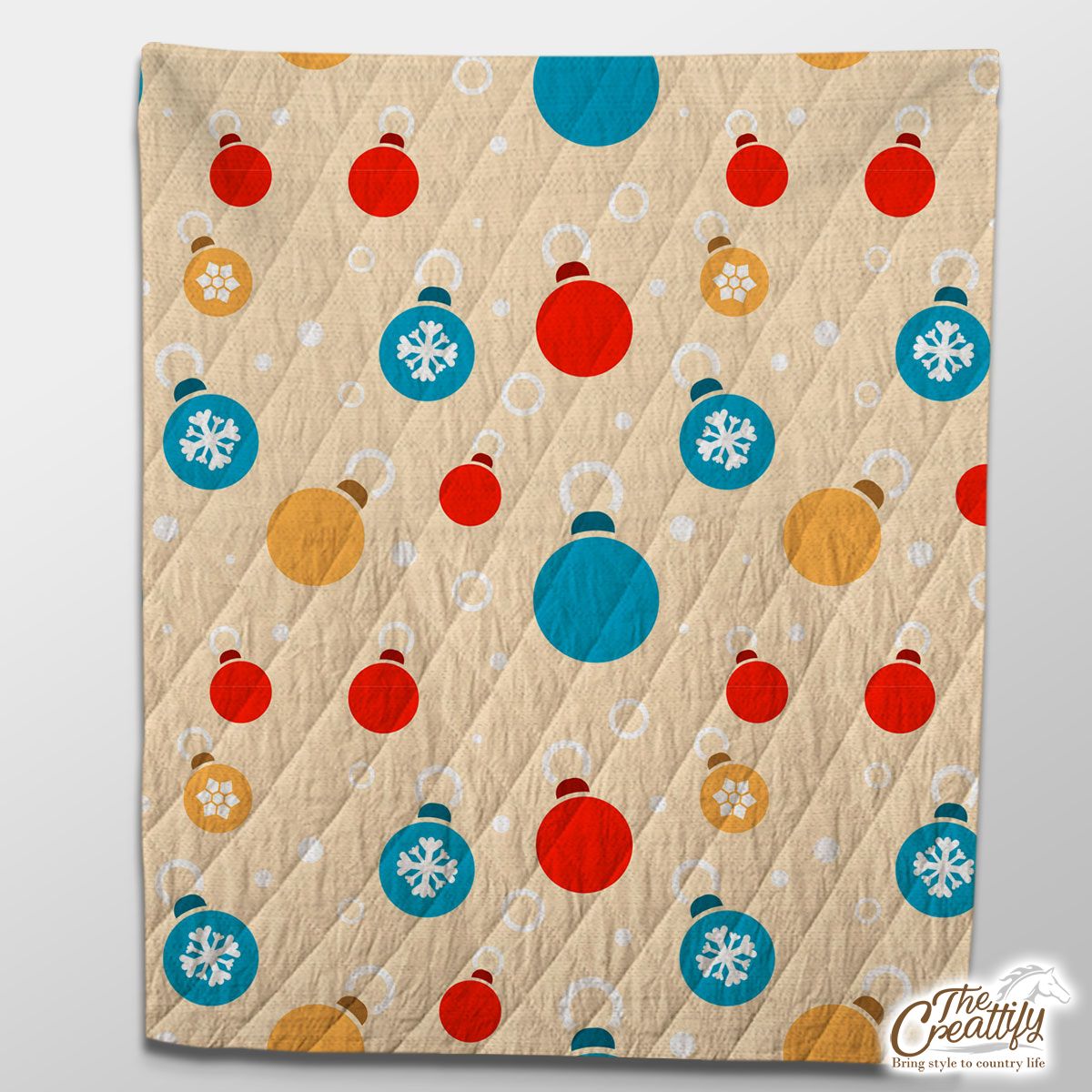 Colorful Christmas Ball On Yellow Background Quilt