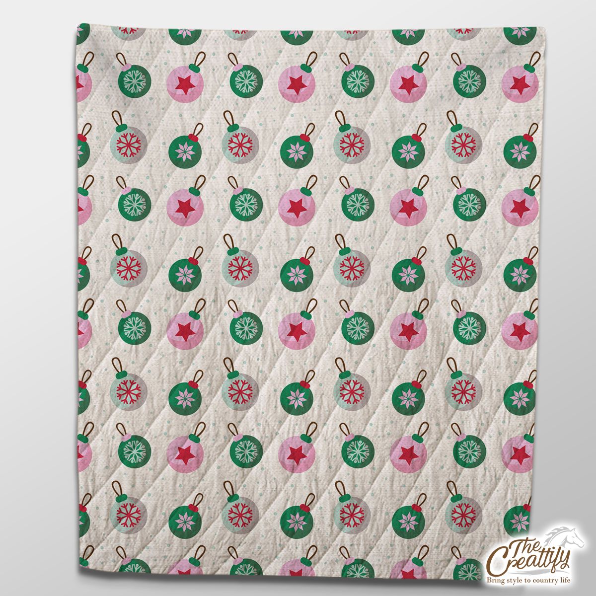 Green Pink And White Christmas Ball Pattern Quilt