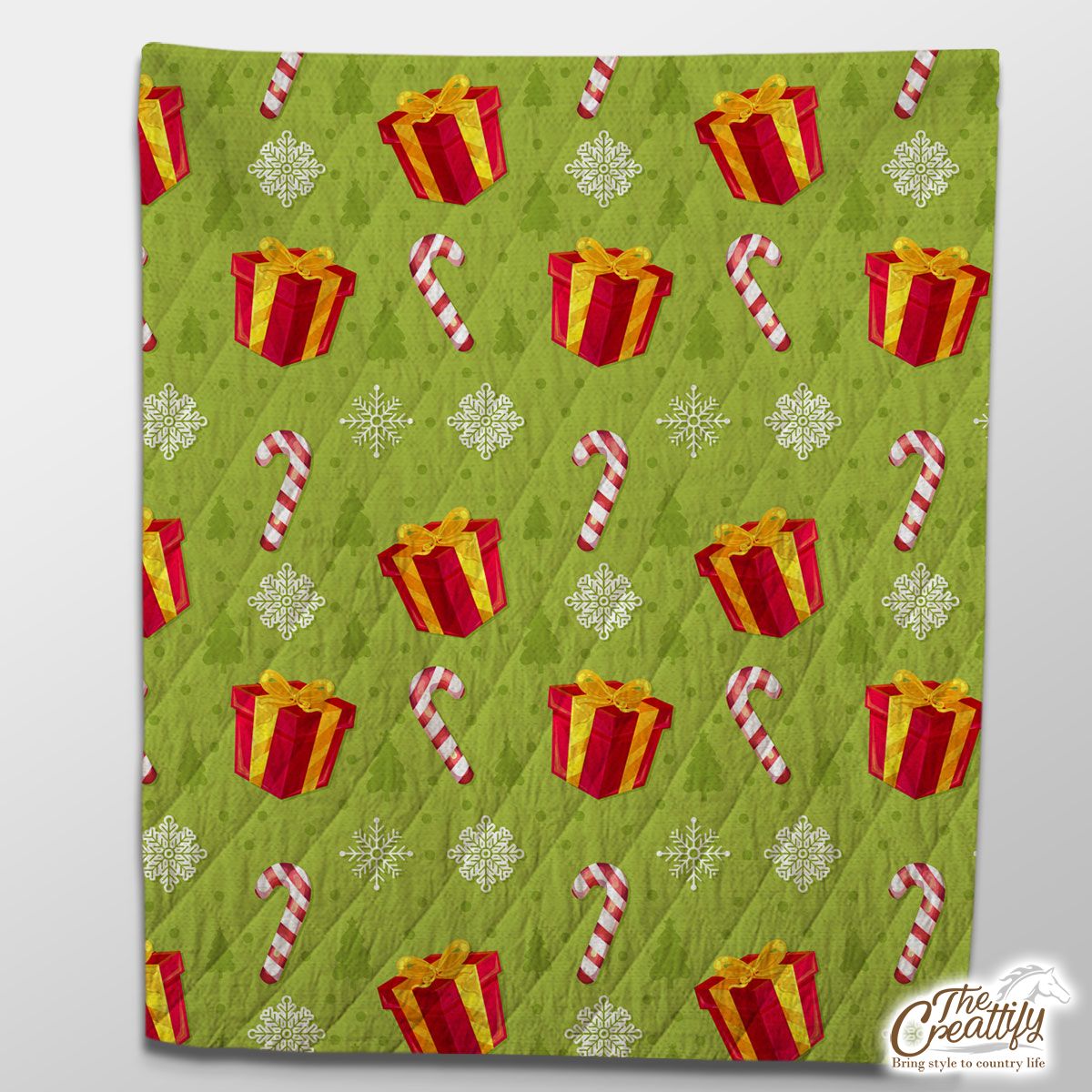 Red And Green Christmas Gift, Candy Cane, Snowflake Quilt