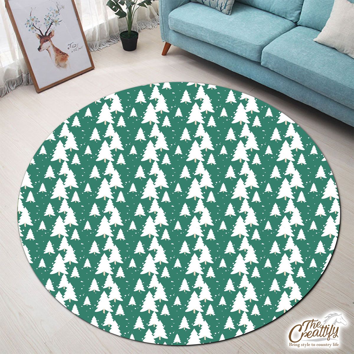 Green And White Christmas Tree Round Carpet