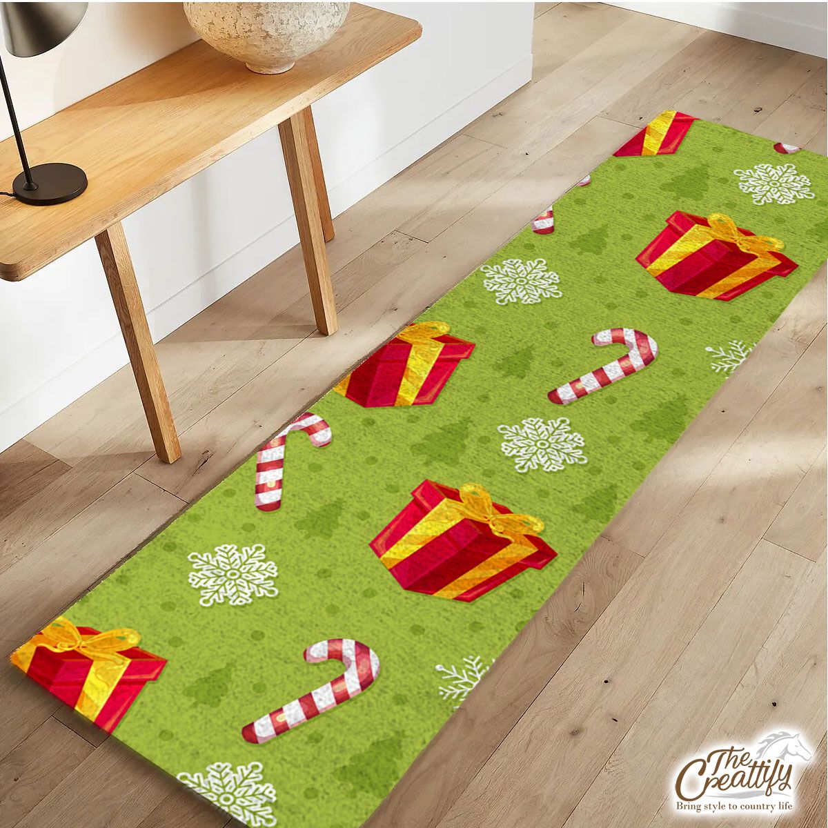 Red And Green Christmas Gift, Candy Cane, Snowflake Runner Carpet