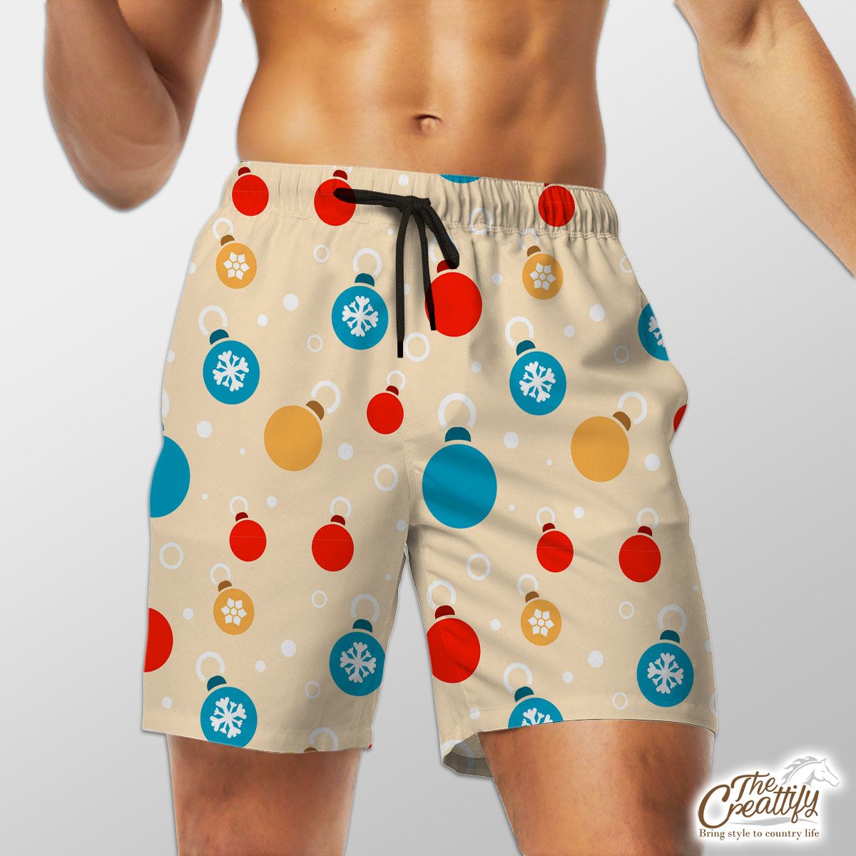 Colorful Christmas Ball On Yellow Background Shorts
