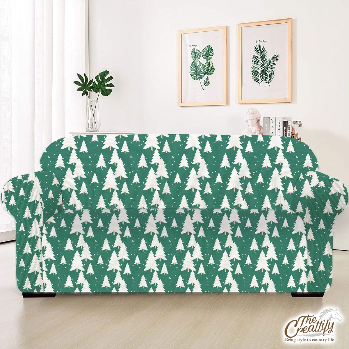 Green And White Christmas Tree Sofa Cover