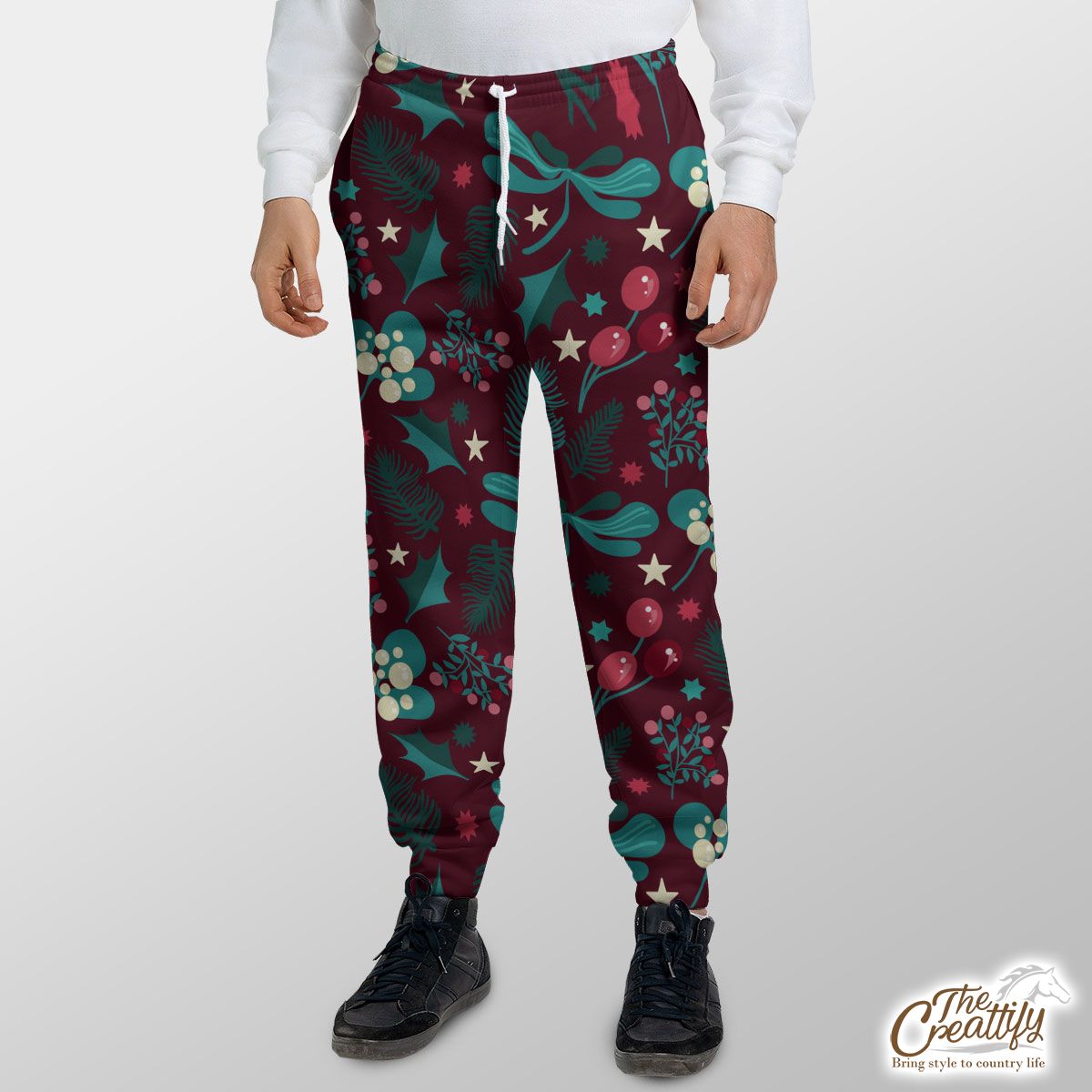 Red And Green Christmas Tree Branch, Cranberry, Holly Leaf Sweatpants