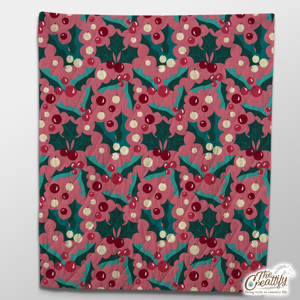 Red Green And Pink Holly Leaf Pattern Quilt