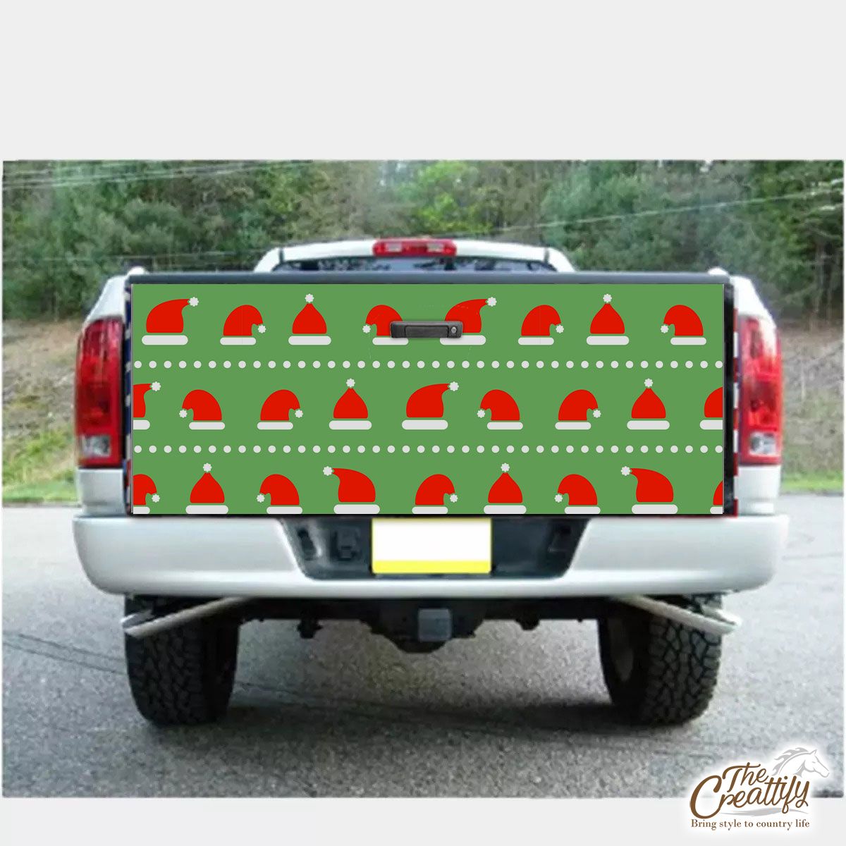 Red And White Santa Hat On Green Background Truck Bed Decal