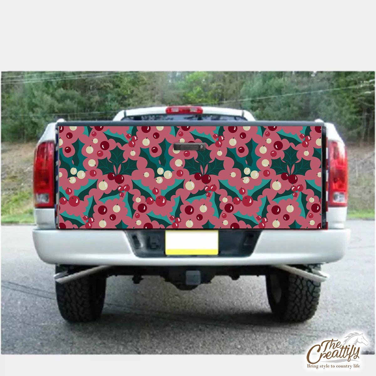 Red Green And Pink Holly Leaf Pattern Truck Bed Decal