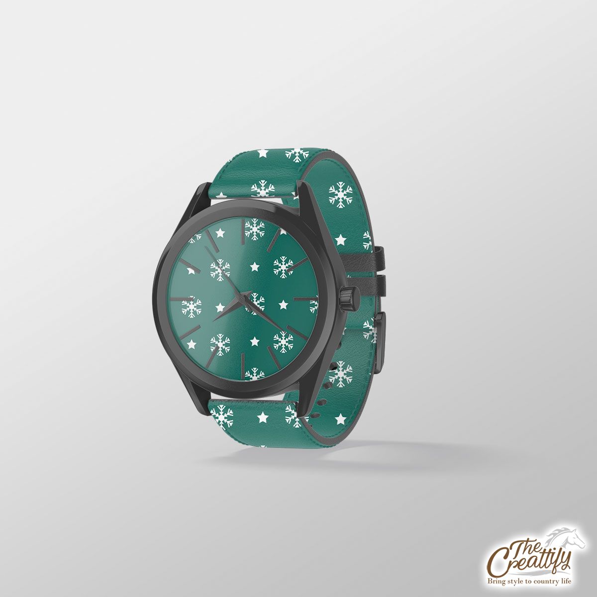 White And Dark Green Snowflake With Christmas Star Print Watch