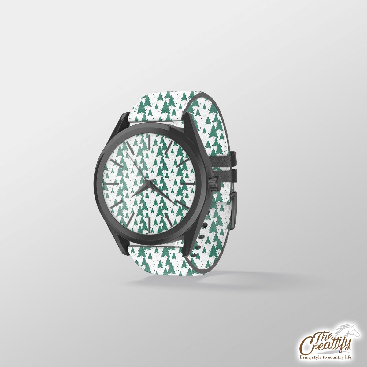 White And Green Christmas Tree Print Watch