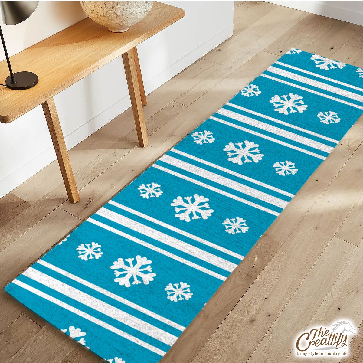 White And Blue Snowflake Christmas Runner Carpet