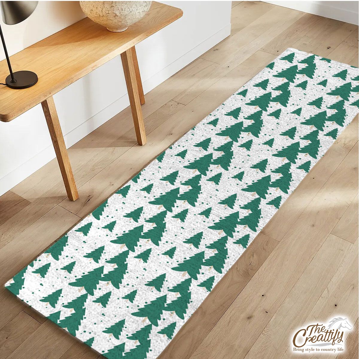 White And Green Christmas Tree Runner Carpet