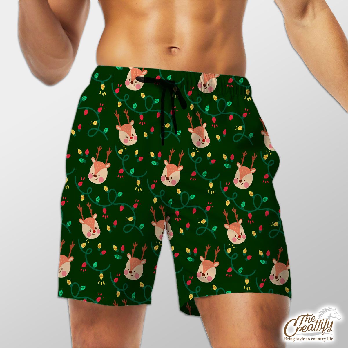Reindeer With Christmas Light On Green Background Shorts