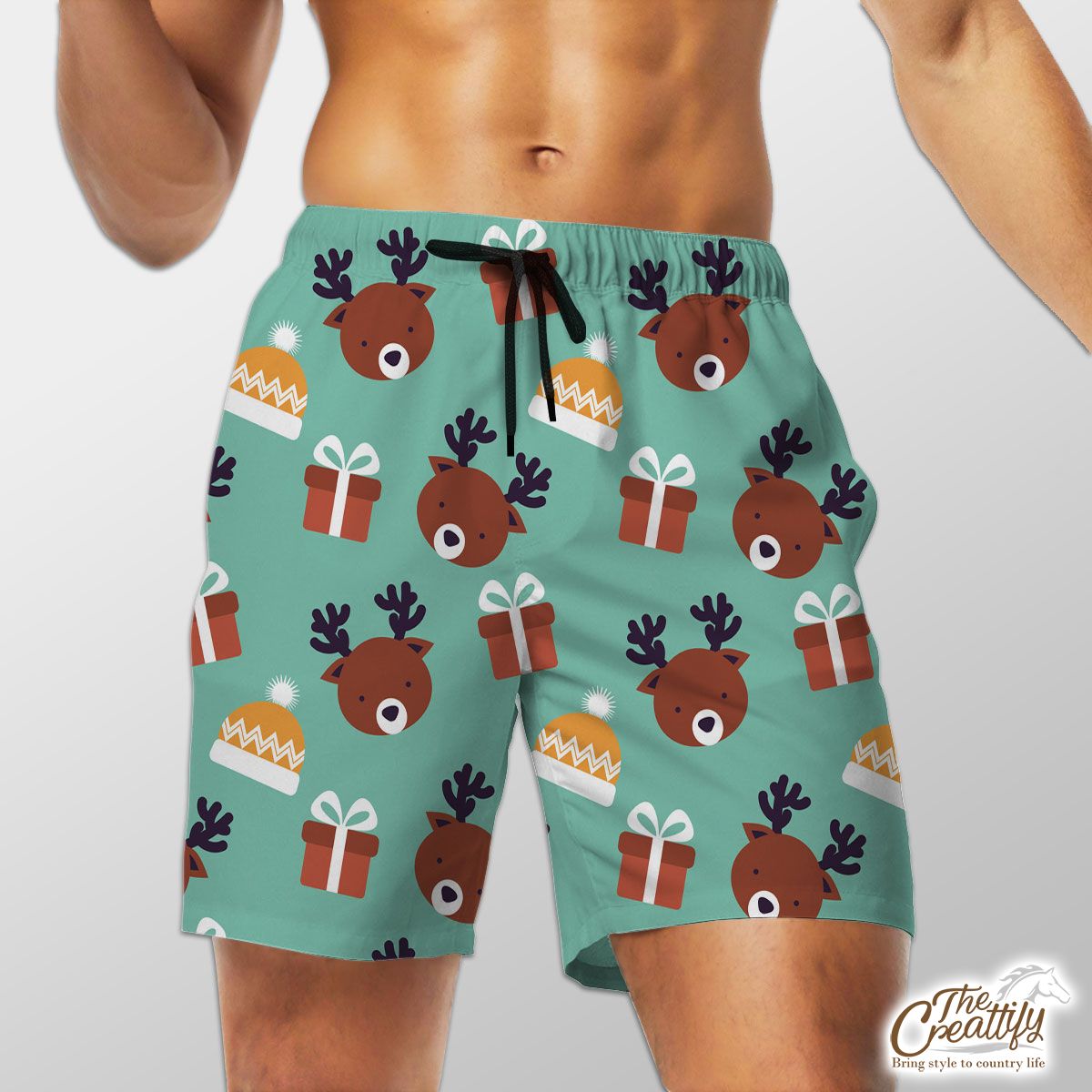 Reindeer, Christmas Gift On Blue Background Shorts