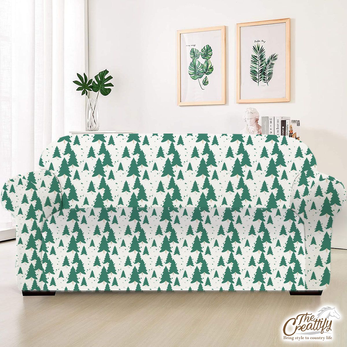 White And Green Christmas Tree Sofa Cover