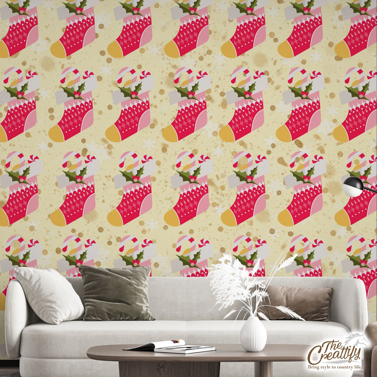 Red Socks, Christmas Socks With Candy Canes Wall Mural