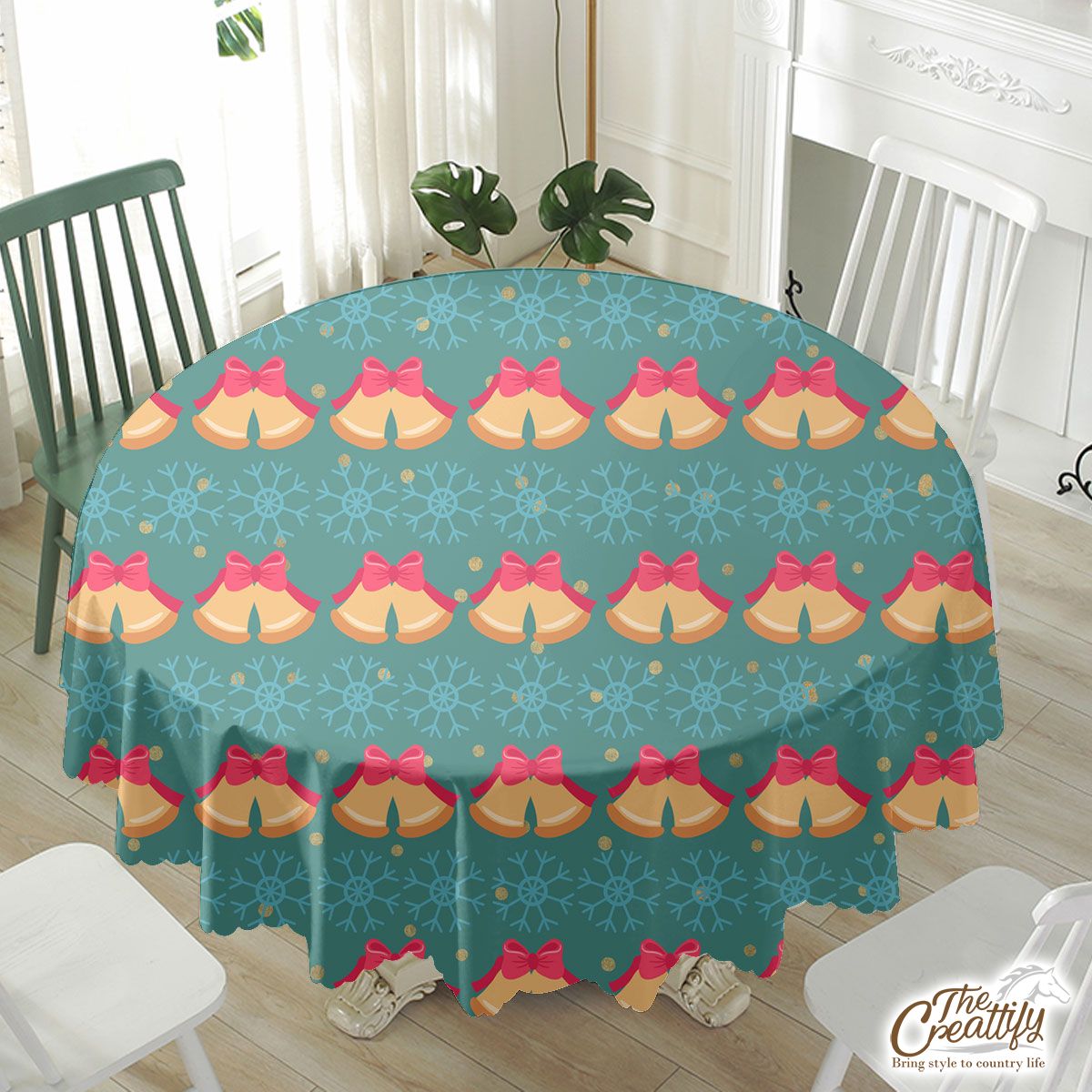 Bells, Christmas Bell And Snowflake Waterproof Tablecloth