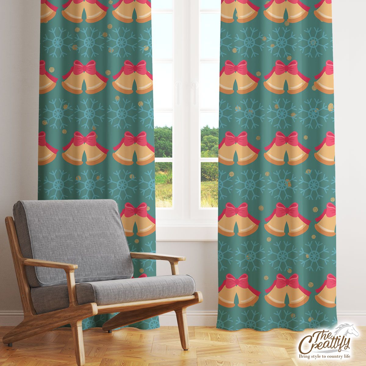 Bells, Christmas Bell And Snowflake Window Curtain