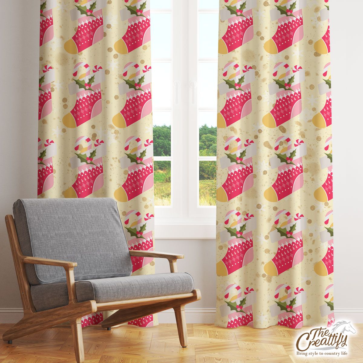 Red Socks, Christmas Socks With Candy Canes Window Curtain