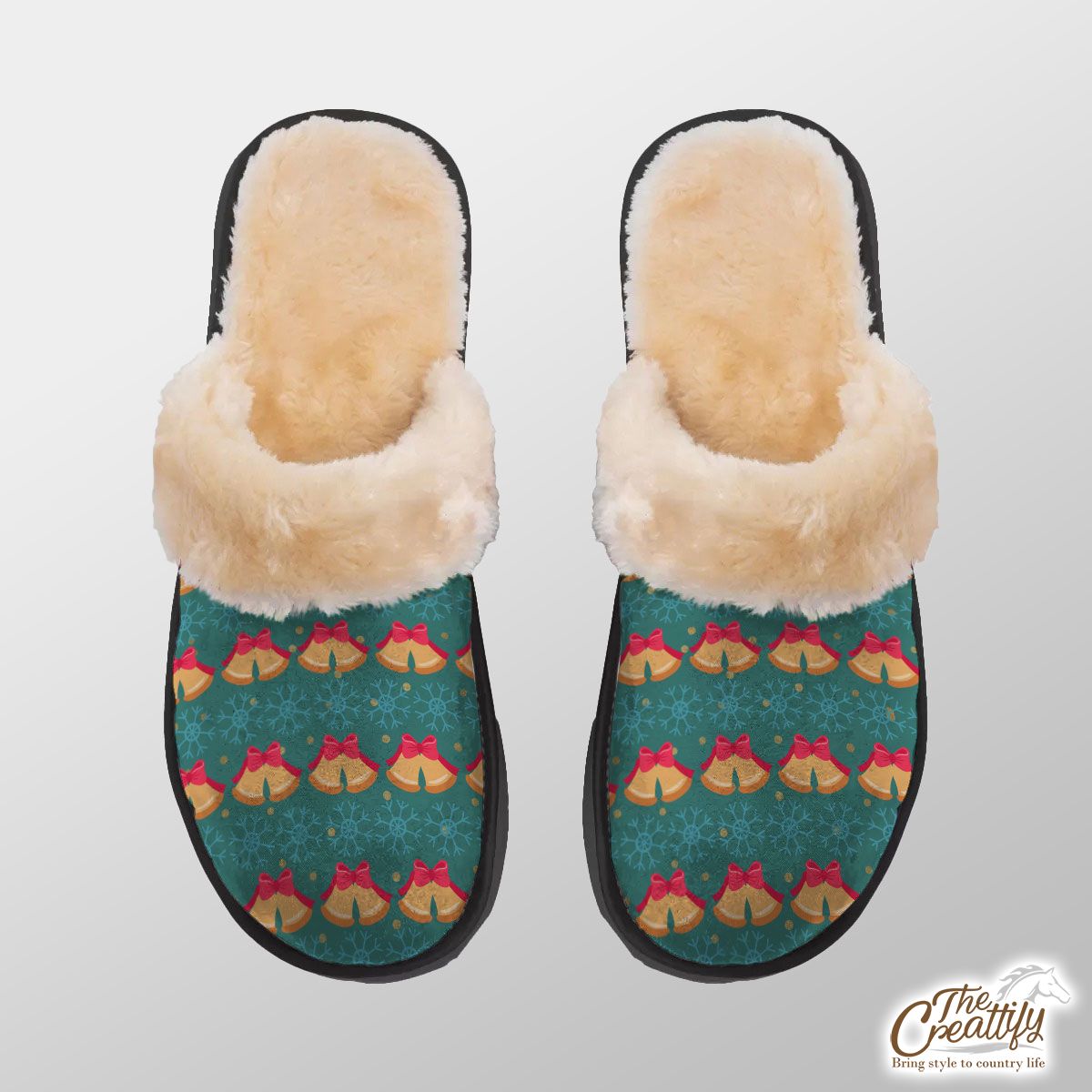 Bells, Christmas Bell And Snowflake Home Plush Slippers