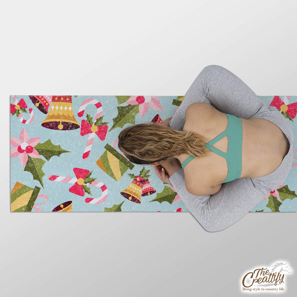 Bells, Christmas Bell And Candy Canes With Christmas Gifts Yoga Mat