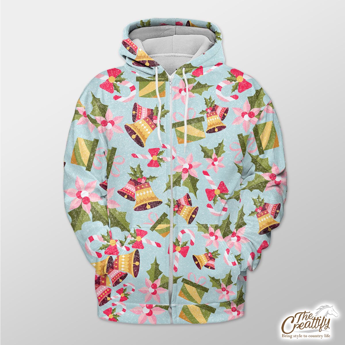 Bells, Christmas Bell And Candy Canes With Christmas Gifts Zip Hoodie