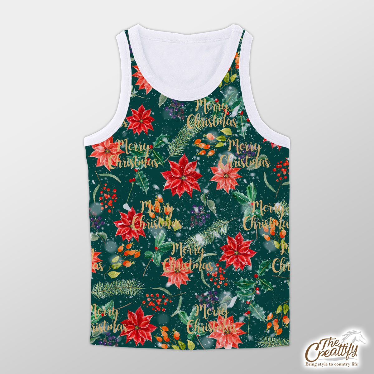 Christmas Poinsettia, Holly Leaf, Holly Berries With Snowflake Unisex Tank Top