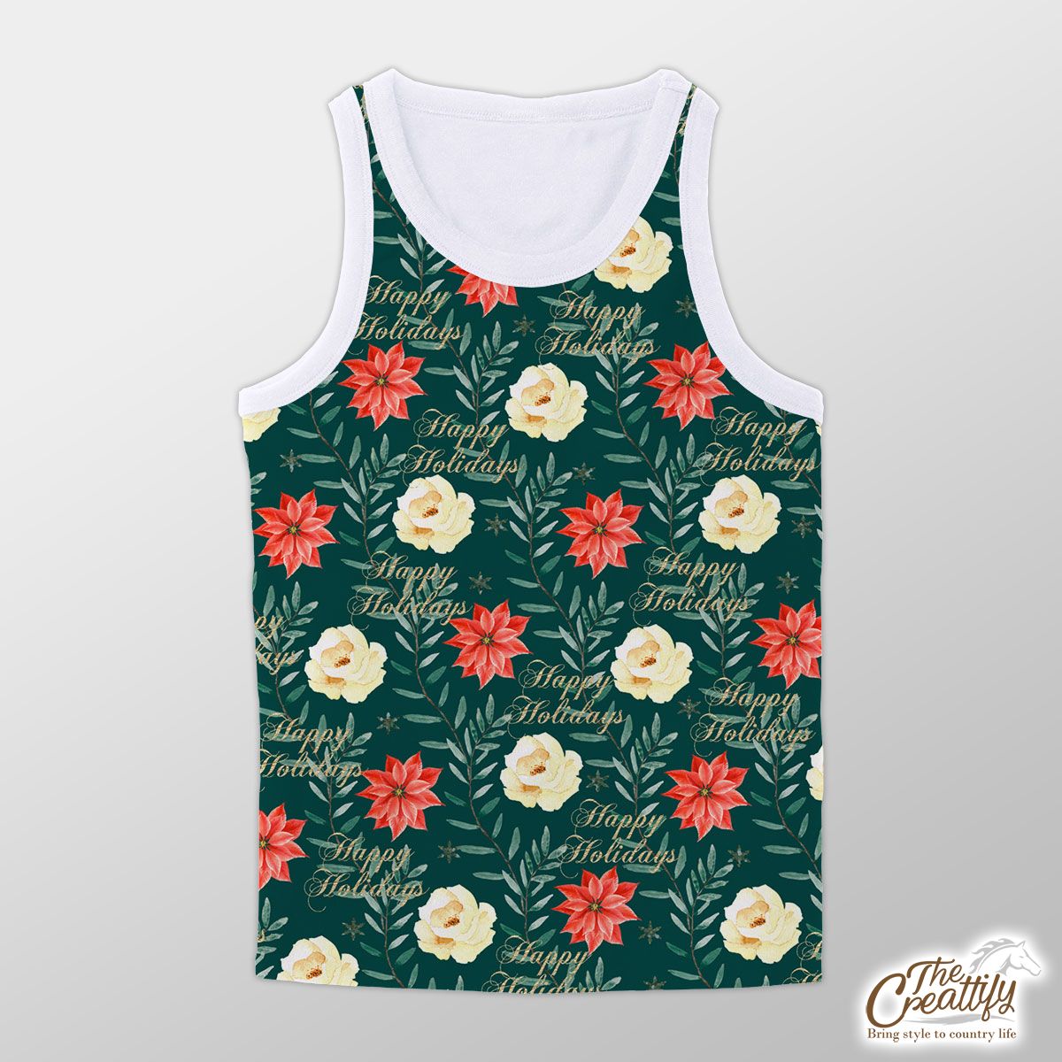 Happy Holidays With Christmas Poinsettia Unisex Tank Top