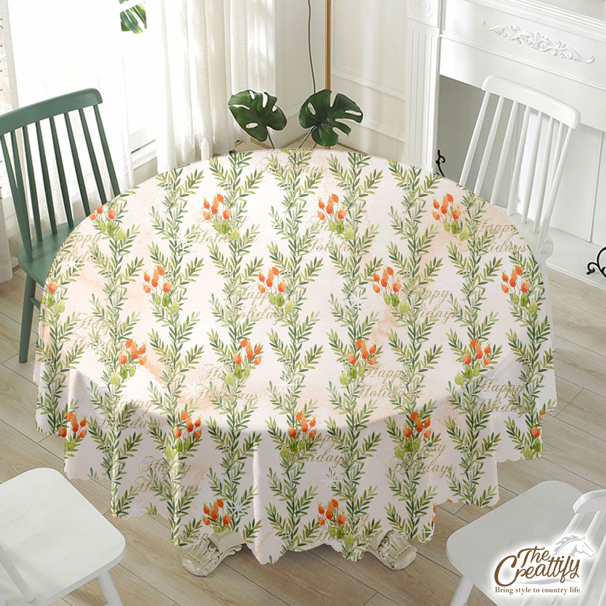Happy Holidays With Christmas Mistletoe Waterproof Tablecloth