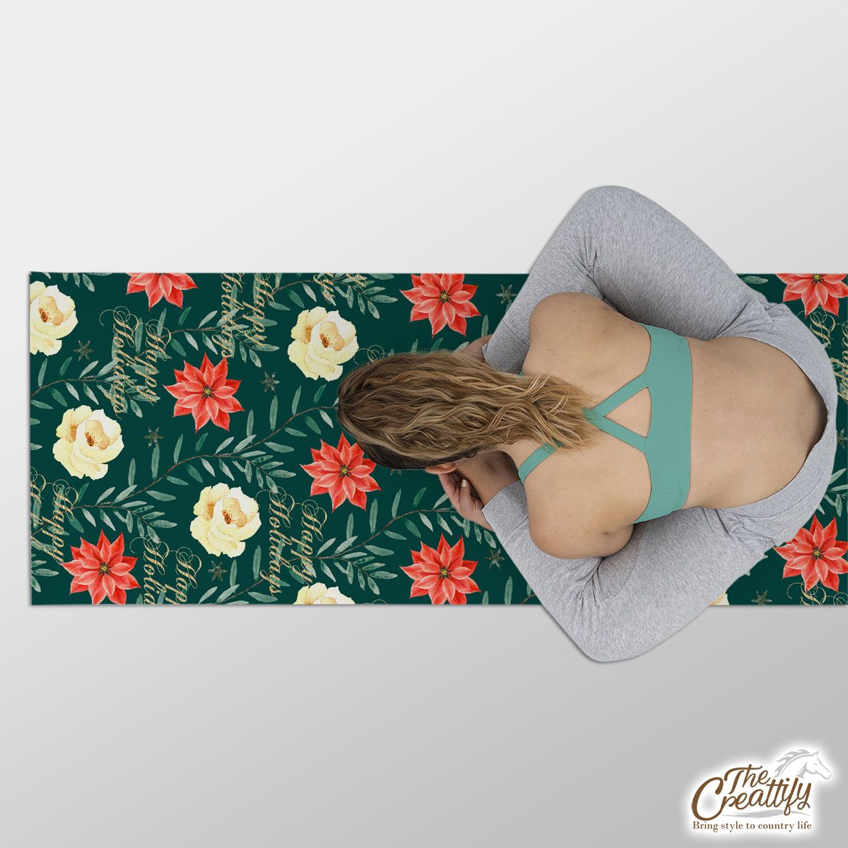 Happy Holidays With Christmas Poinsettia Yoga Mat