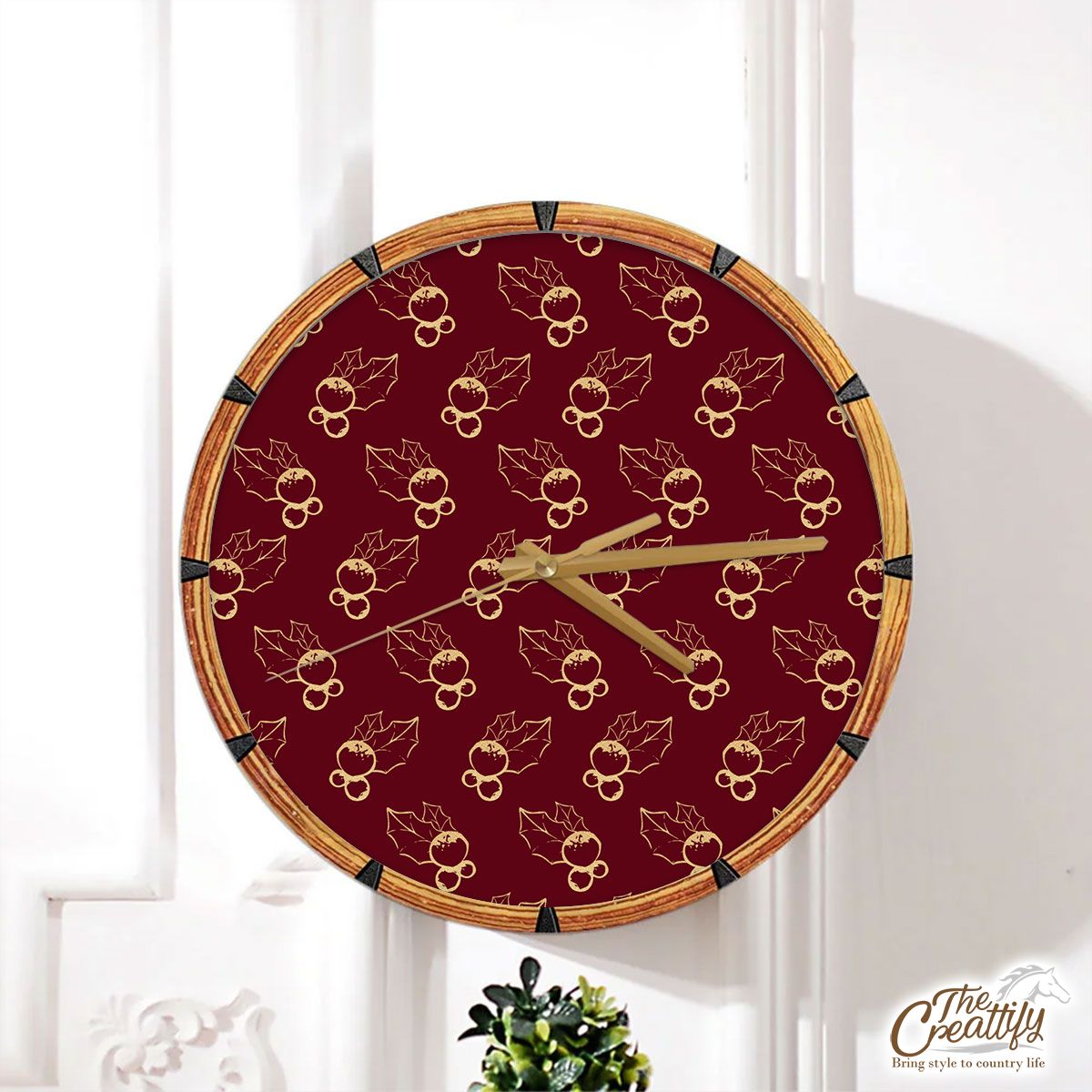 Holly Leaf, Holly Berries, Red Berries Wall Clock