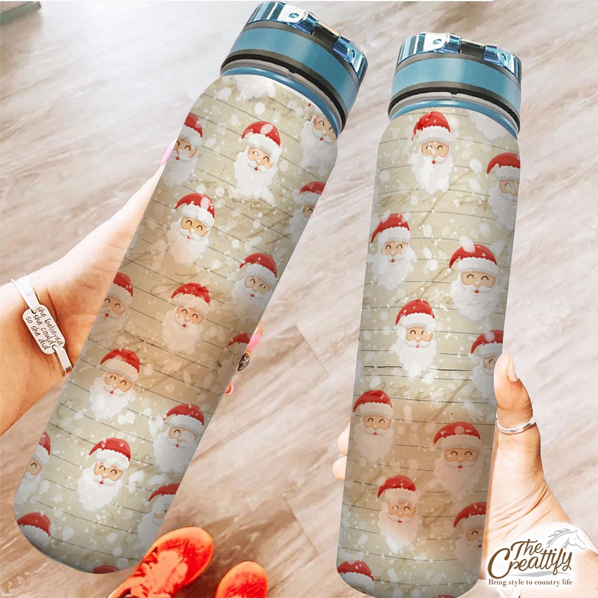 Vintage Christmas, Santa Claus, Funny Santa On Snowflake Tracker Bottle