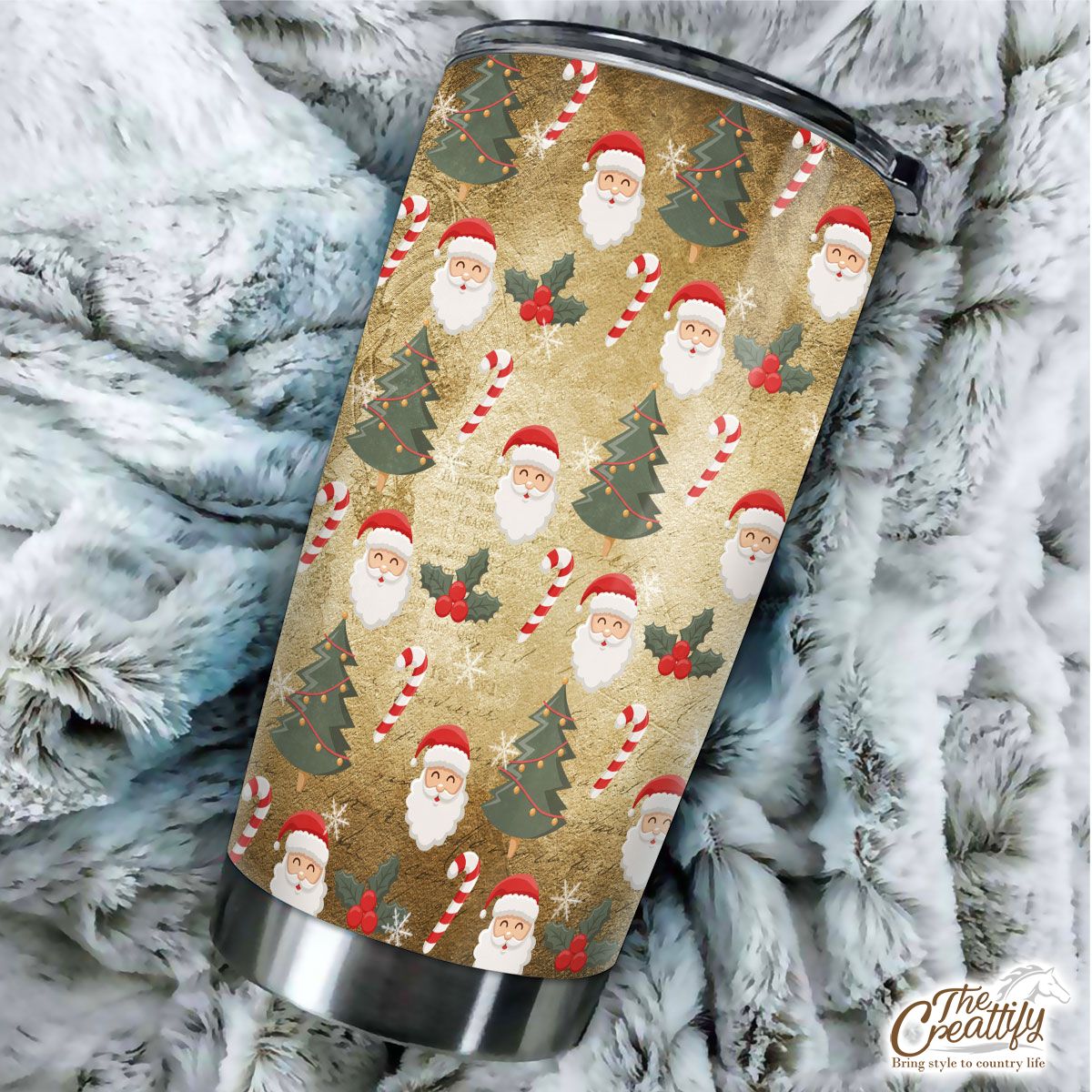 Santa Clause, Candy Canes And Holly Leaf, Pine Tree Tumbler