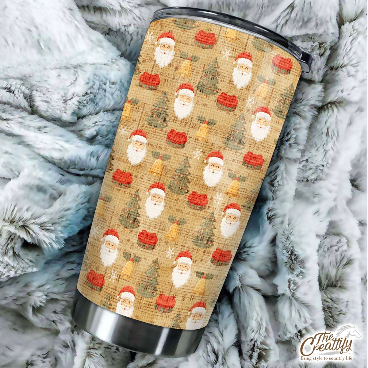 Vintage Christmas With Santa Clause, Pine Tree And Bells Tumbler