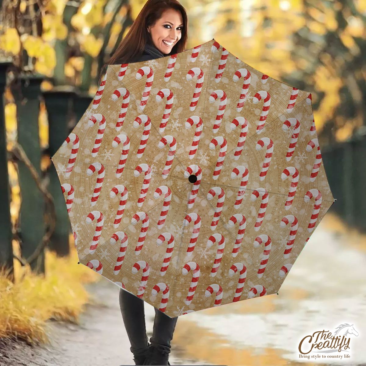 Vintage Christmas With Candy Canes Umbrella