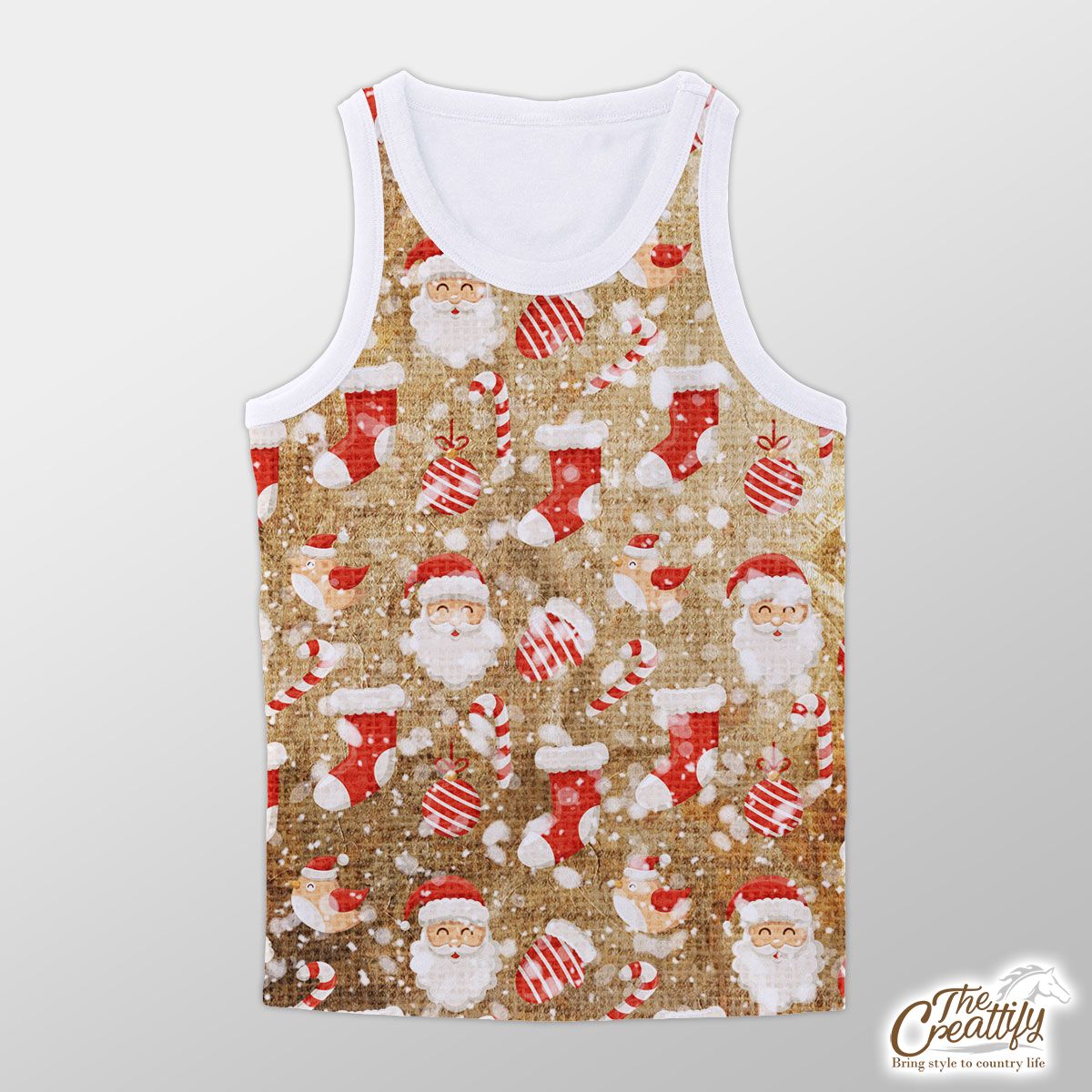Santa Clause, Red Socks, Candy Canes And Cardinal Bird On Snowflake Unisex Tank Top
