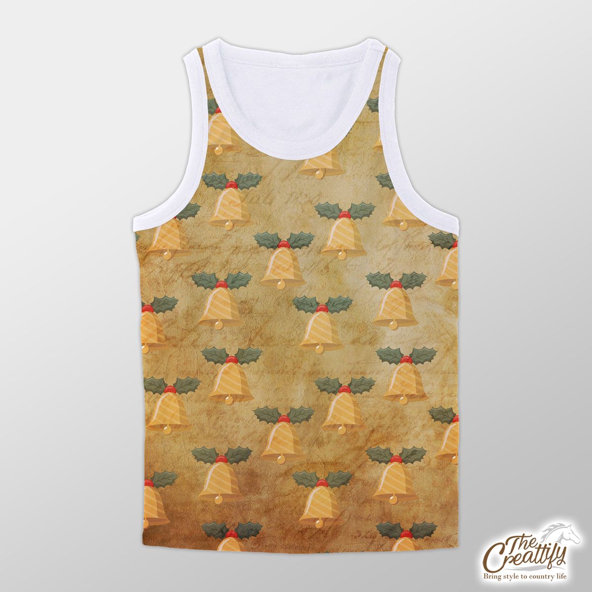 Vintage Christmas With Bells And Holly Leaf Unisex Tank Top