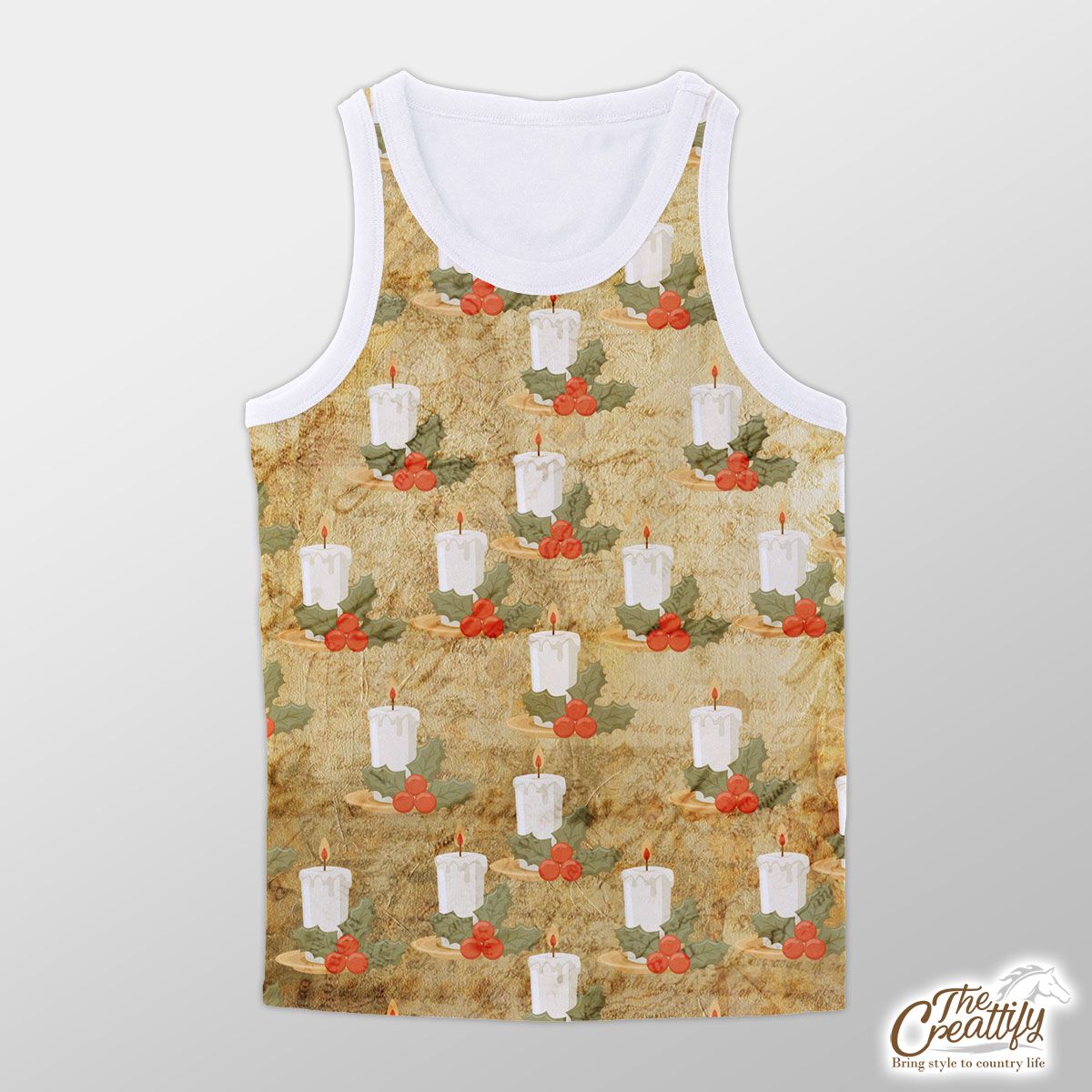 Vintage Christmas With Christmas Scented Candle And Holly Leaf Unisex Tank Top