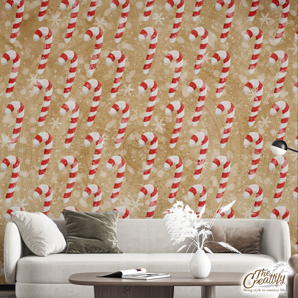 Vintage Christmas With Candy Canes Wall Mural