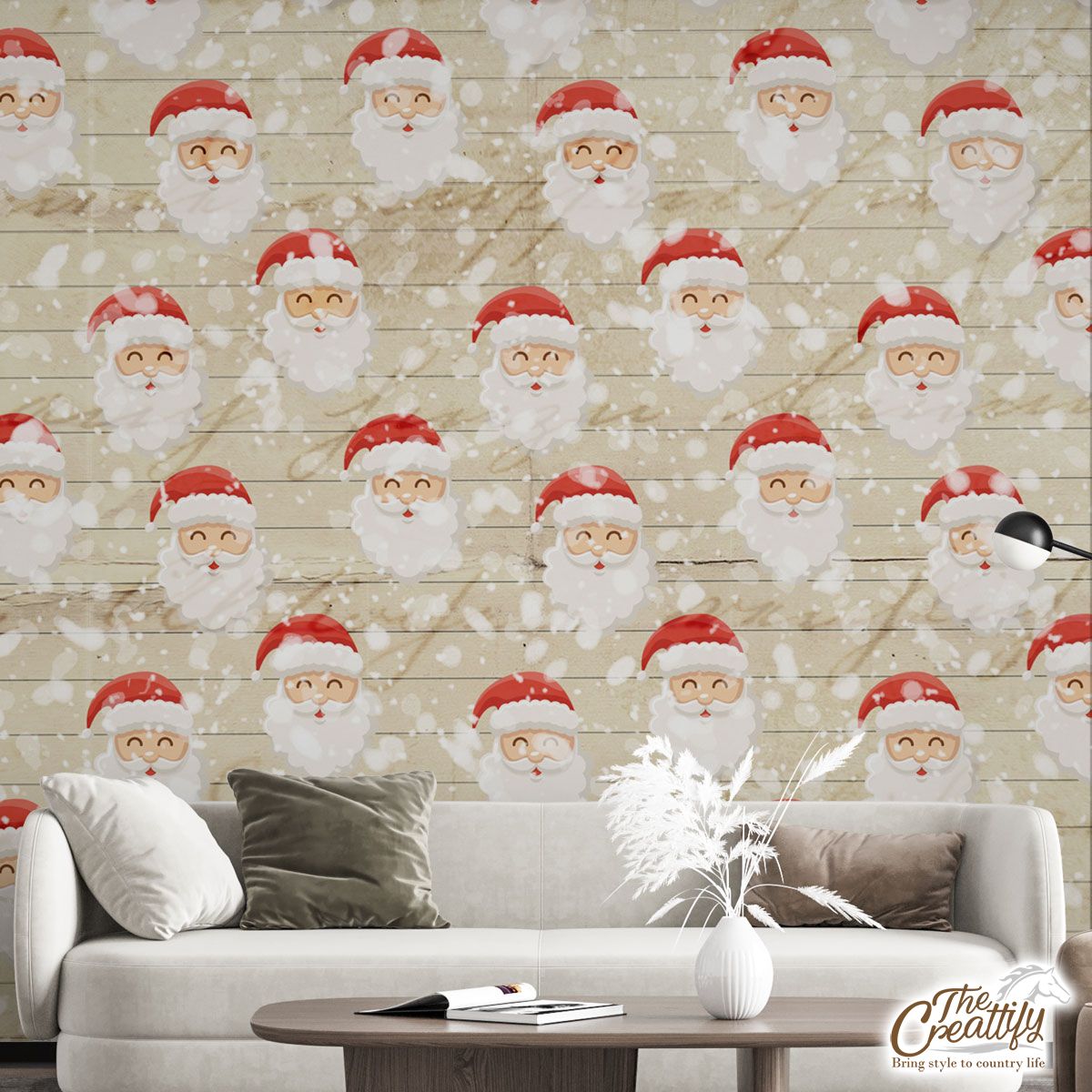 Vintage Christmas, Santa Claus, Funny Santa On Snowflake Wall Mural