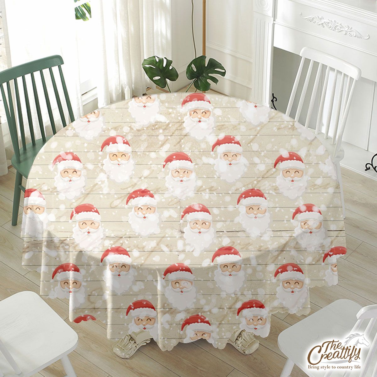 Vintage Christmas, Santa Claus, Funny Santa On Snowflake Waterproof Tablecloth