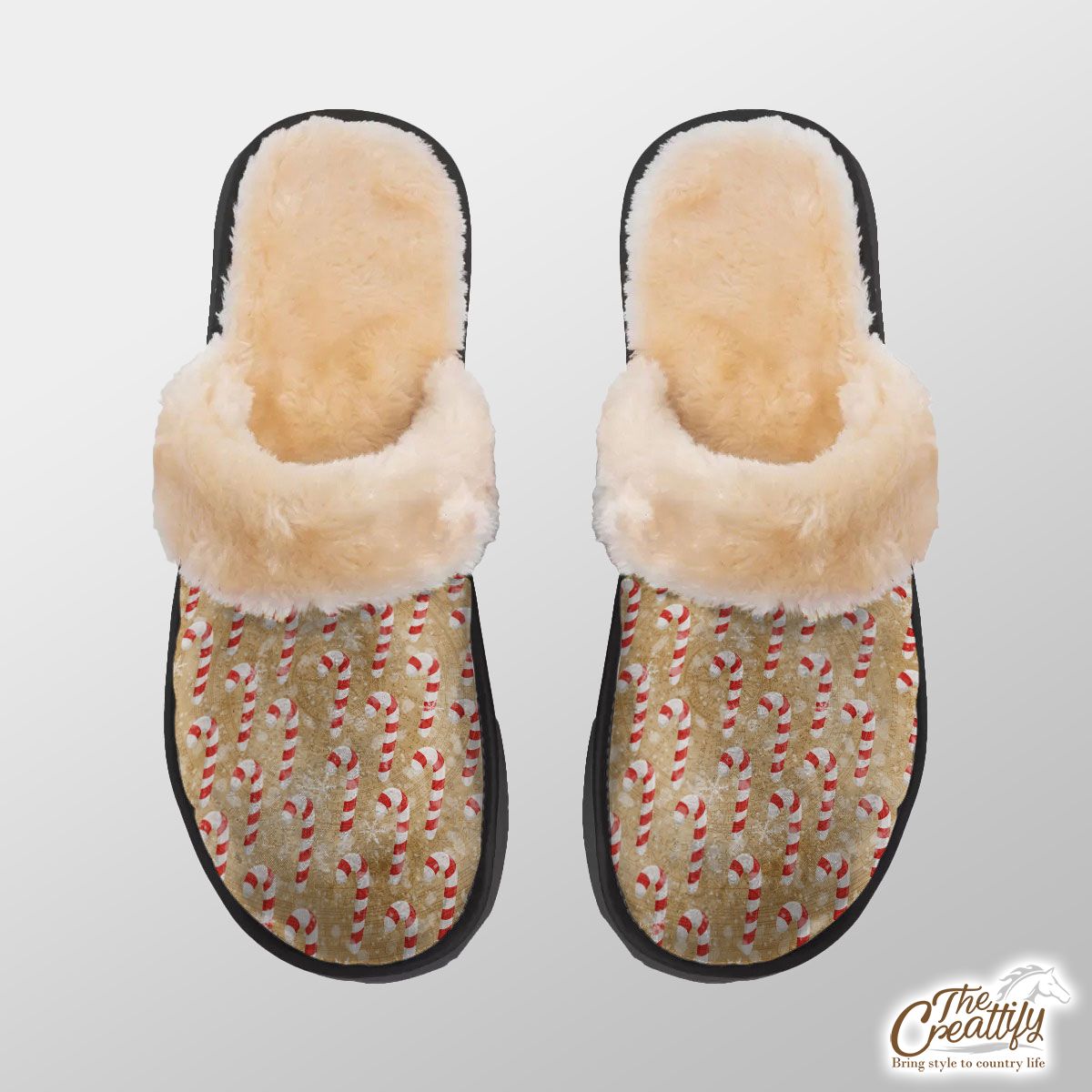 Vintage Christmas With Candy Canes Home Plush Slippers