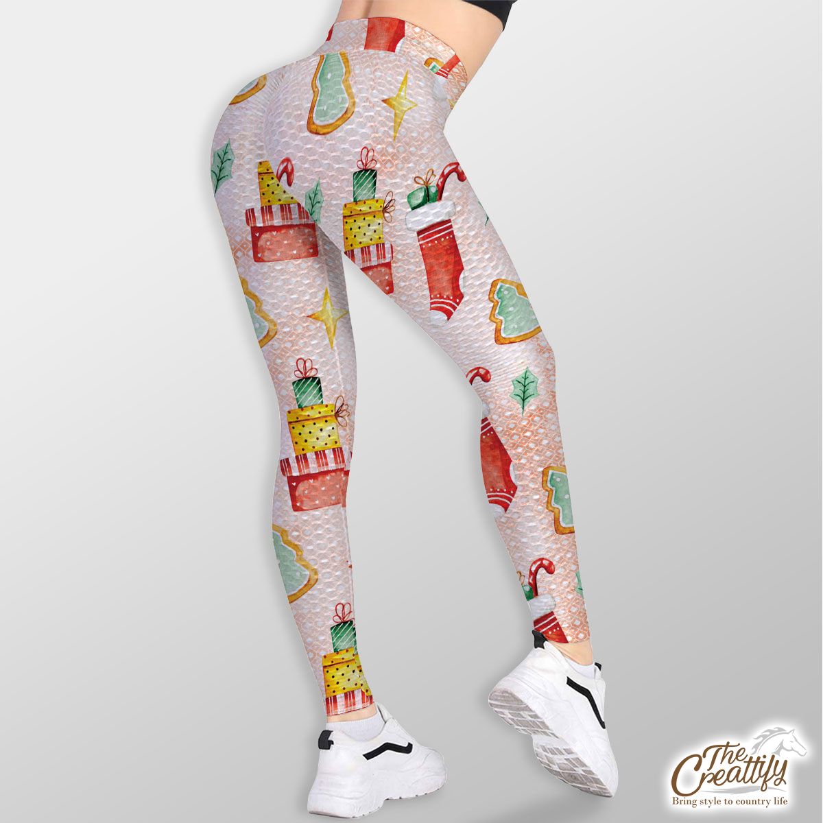 Gingerbread, Christmas Tree, Red Socks With Candy Canes TikTok Leggings