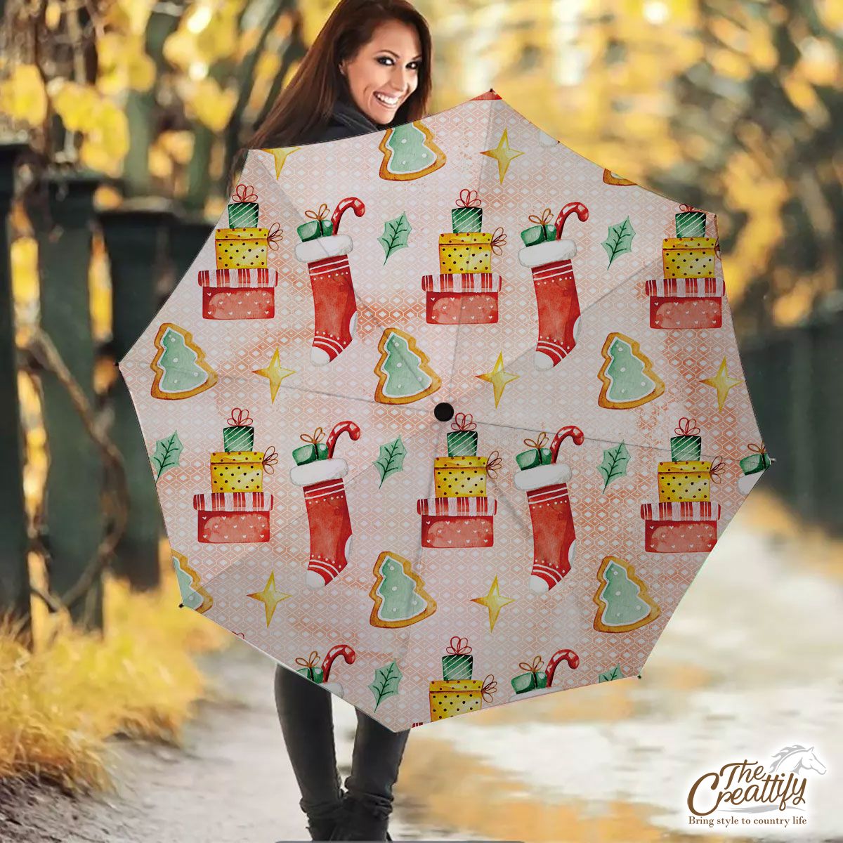 Gingerbread, Christmas Tree, Red Socks With Candy Canes Umbrella