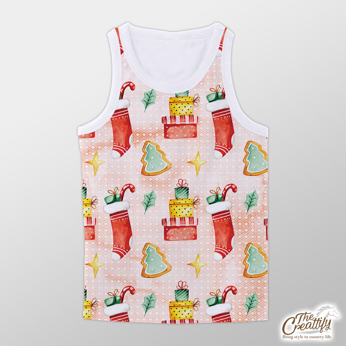 Gingerbread, Christmas Tree, Red Socks With Candy Canes Unisex Tank Top
