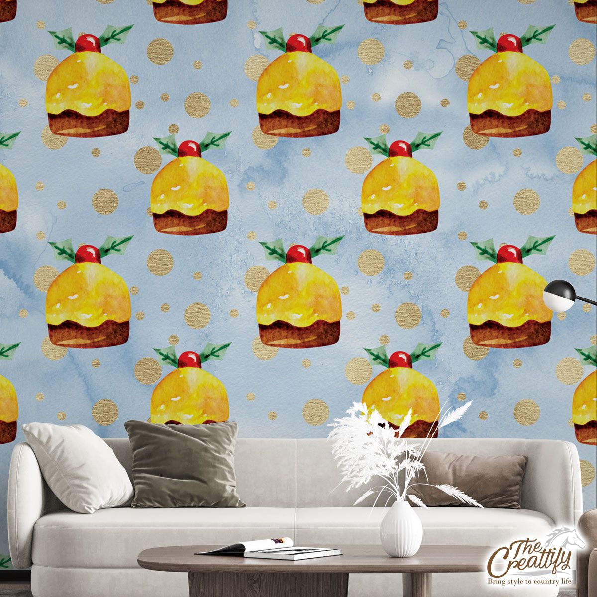 Christmas Cake With Holly Leaf Wall Mural